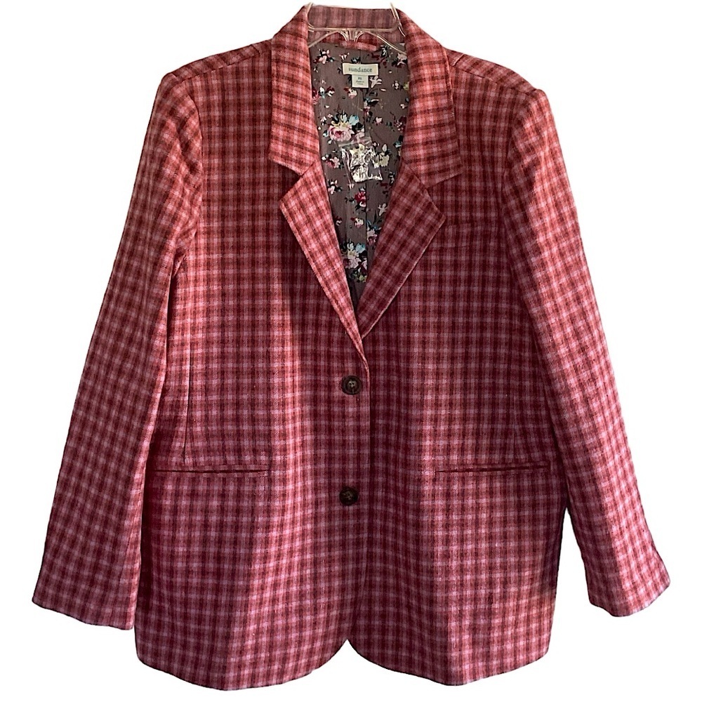 Sundance The Lisa Plaid Wool Blend Blazer Jacket Floral Lining New Size Large